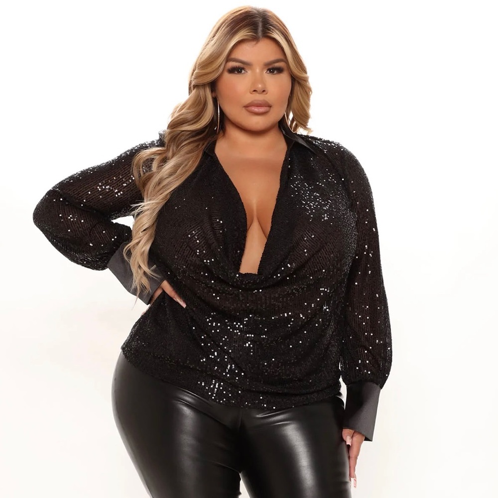 🆕 Fashion Nova Black Sequin Long Sleeve Top, 3X